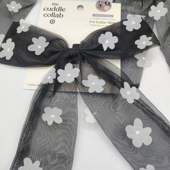 Pet Bow Collar Slide Cuddle Collab Black Sheer White Flowers Lot of 3 Dog Cat - Picture 2 of 12